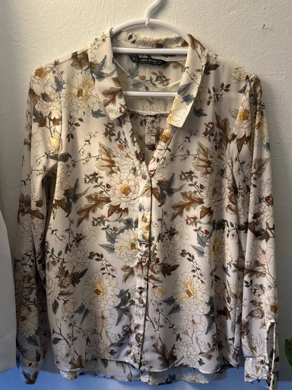 Zara Floral Button Front Spring Casual Blouse Size S